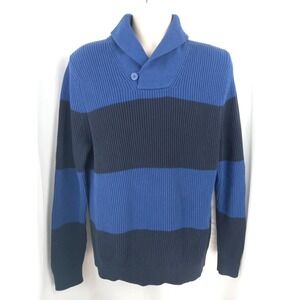 Express Mens Shawl Collar Pullover Black Blue Longsleeve Knit Sweater Size Large